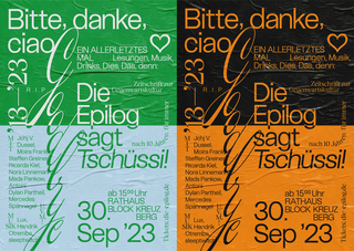 DIE EPILOG: Bitte, danke, ciao, goodbye<br>
Poster for Die Epilog’s final event<br>